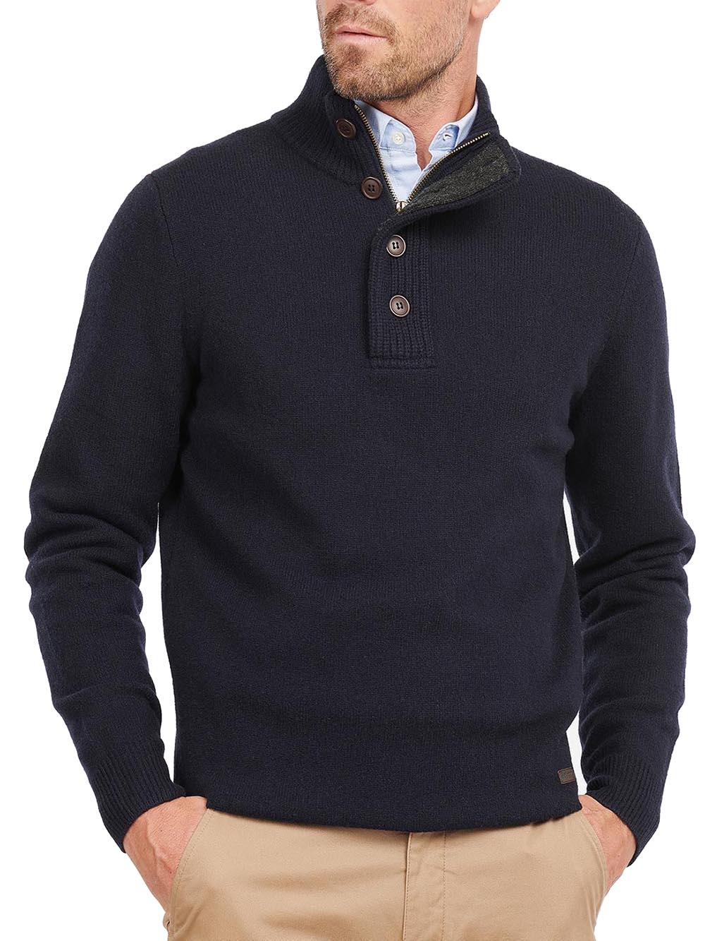 Barbour Maglia Uomo Mkn0585 Essential Patch Half Zip Blu