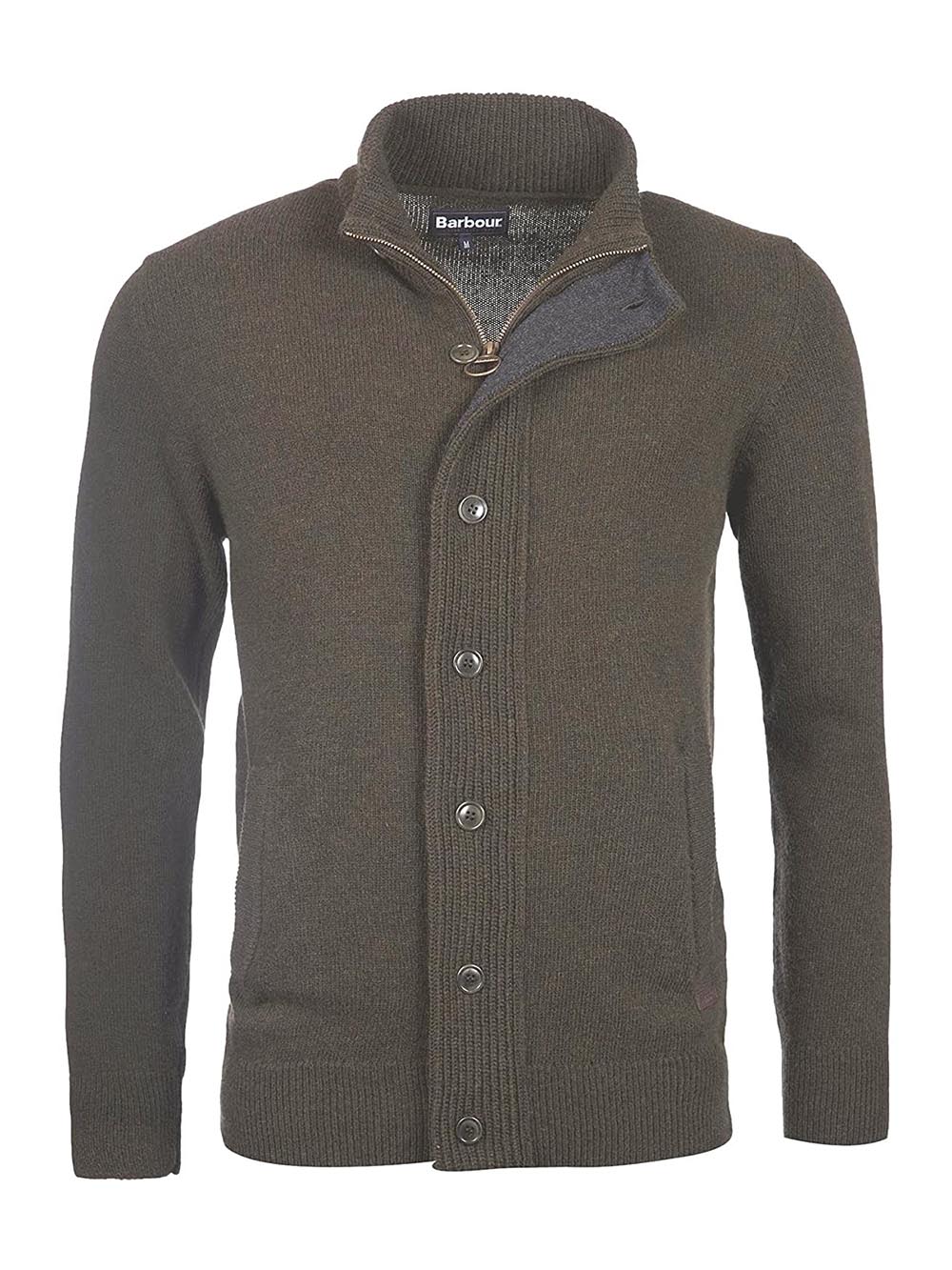 Barbour Maglia Uomo Mkn0731 Essential Patch Zip Through Verde