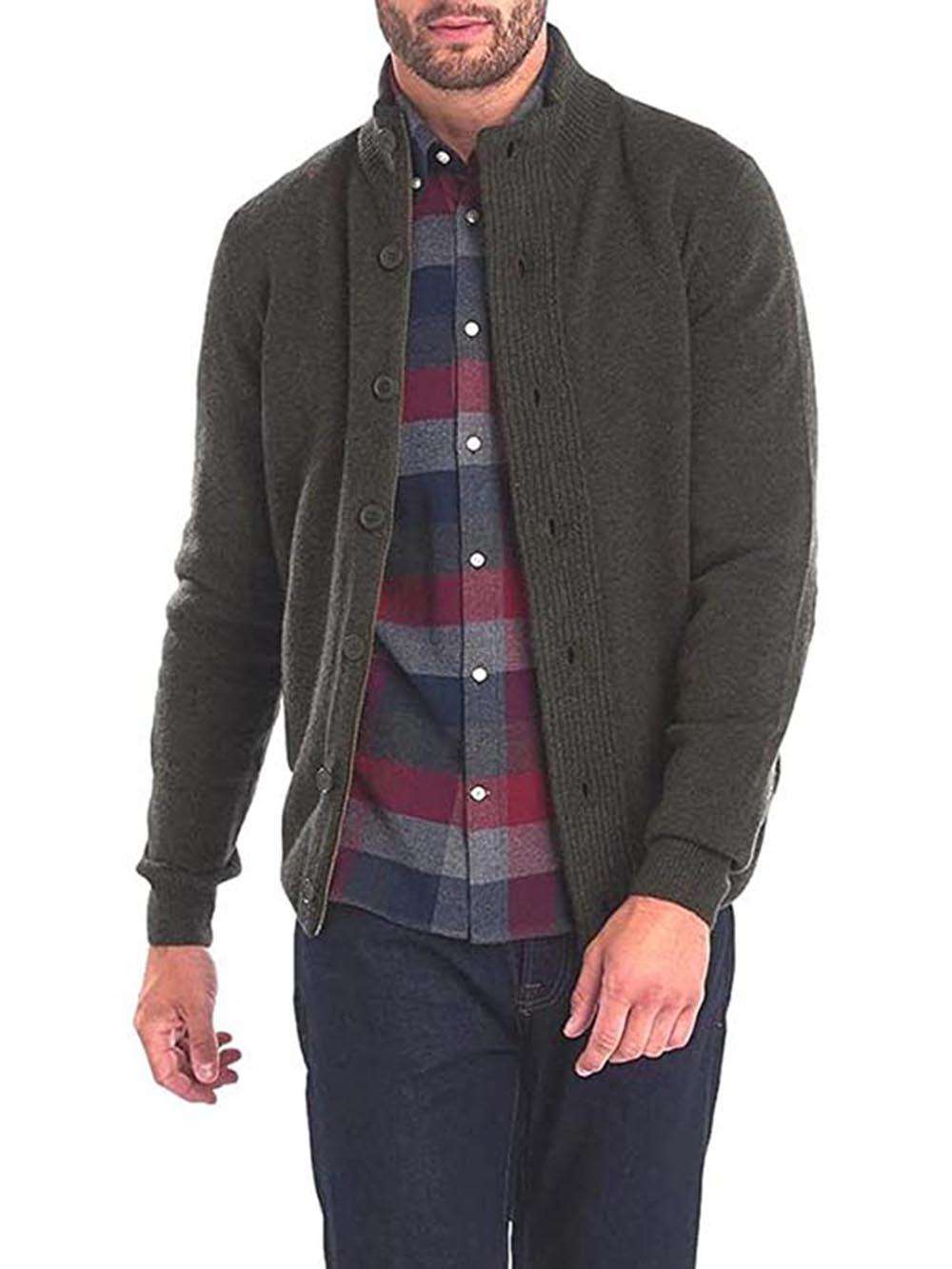 Barbour Maglia Uomo Mkn0731 Essential Patch Zip Through Verde