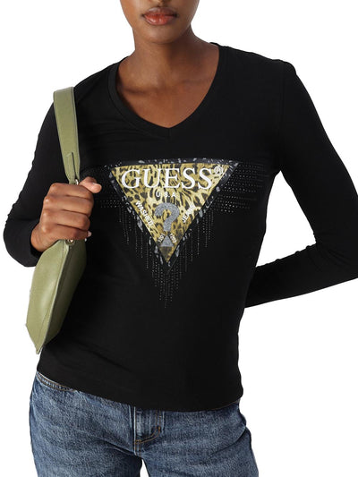 Guess T-shirt Donna W4bi28 J1314 Triangle Tiger Nero