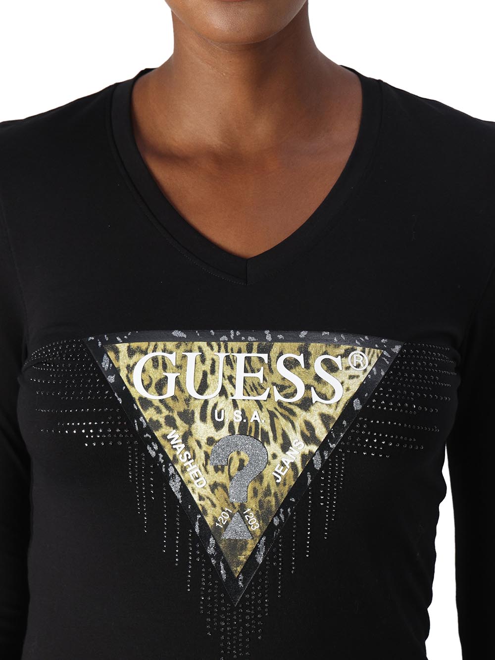 Guess T-shirt Donna W4bi28 J1314 Triangle Tiger Nero