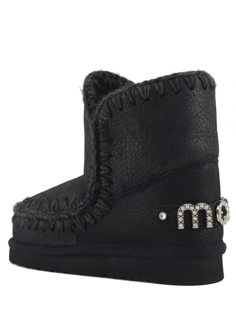 Mou Stivaletti Boot Donna Eskimo 18 With Rhinestones Logo 101036b Nero