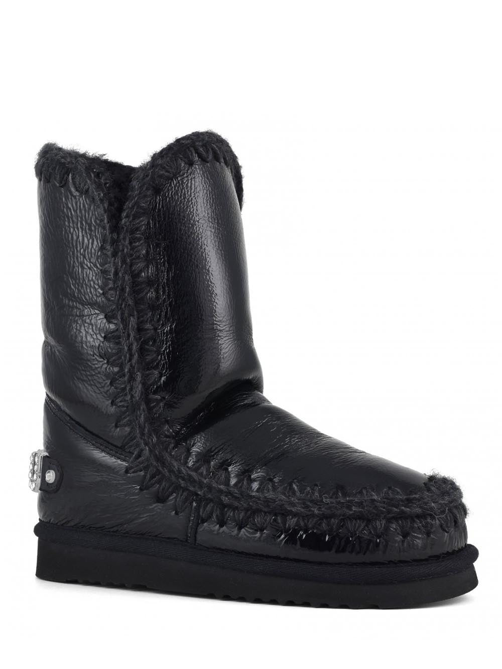 Mou Stivaletti Boot Donna Eskimo 24 White Rhinestones Logo 101037c Nero