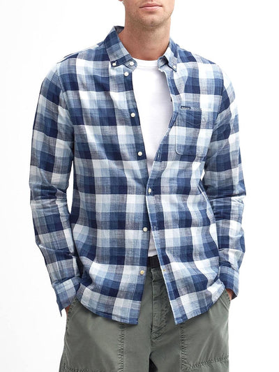Barbour Camicia Uomo Msh5450 Hillroad Tailored Shirt Blu