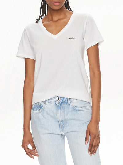 Pepe Jeans T-shirt Donna Lorette V Neck Pl505826 Bianco